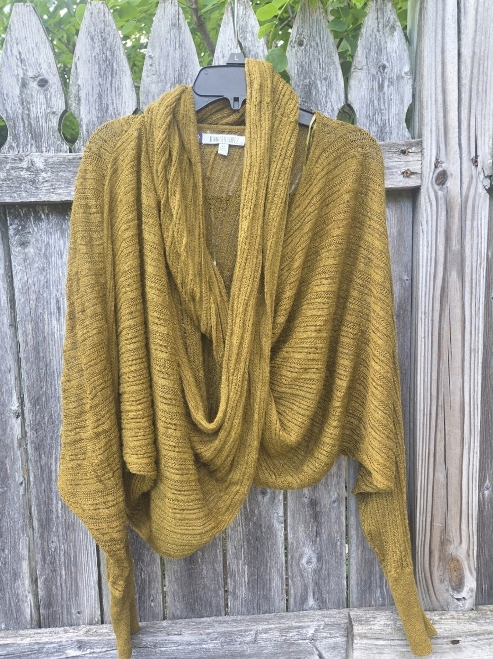 Jennifer Lopez Mustard Draped Open-Front Sweater Shrug